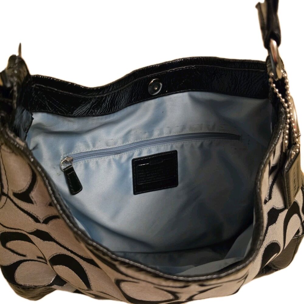 Authentic COACH PEYTON SIGNATURE LUREX HOBO BAG PURSE F19758M BLACK/SILVER - Picture 10 of 12